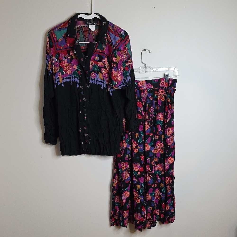 Carole Little Vintage 80s Black and Multicolor Patterned Set